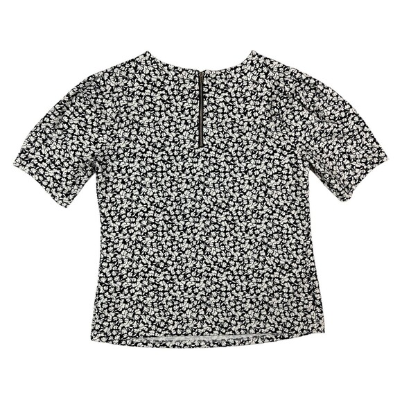 Melloday Top Women's Size S Black Floral Blouse w Pleated Short Sleeve - Picture 2 of 7